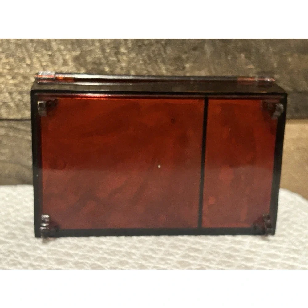 Vintage Tortoise Shell Lucite Jewelry Box Cosmetic Case made Hong Kong‎